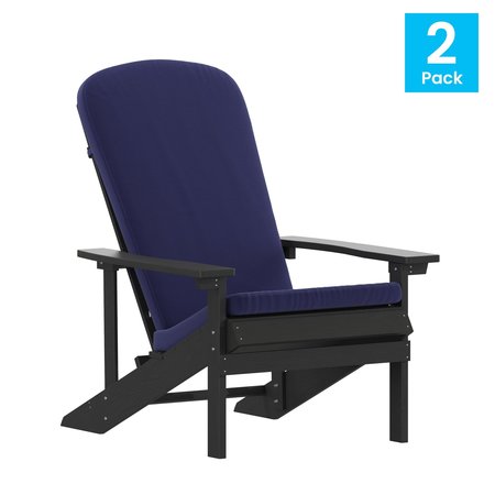 Flash Furniture SLT Gray Adirondack Chairs with Blue Cushions, 2PK 2-JJ-C14501-CSNBL-SLT-GG